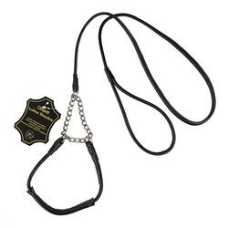 Ollipet udstillingsline i rundsyet læder | Med kæde