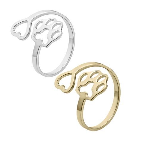 Fingerring med hjerte og pote | Guld eller Sølv