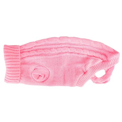 Hundesweater med snoet design i strik | Lyserød