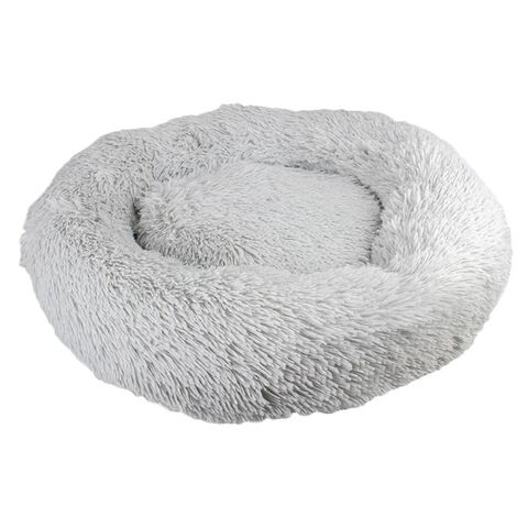 FLUFFY Donut hundeseng m. lynlås m. aftageligt betræk| lysegrå