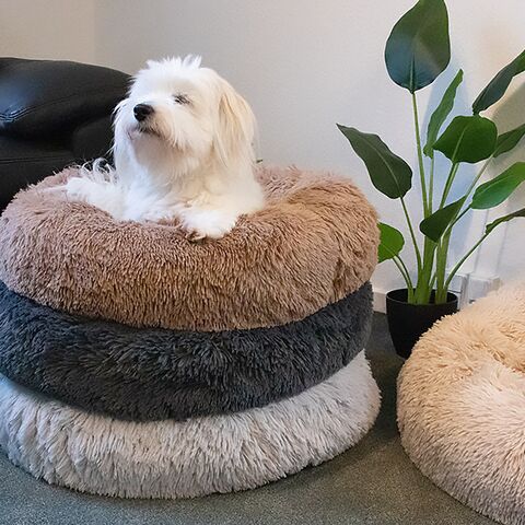 FLUFFY Donut hundeseng m. lynlås m. aftageligt betræk