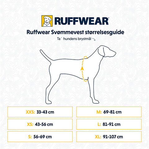 Ruffwear svømmevest I størrelsesguide