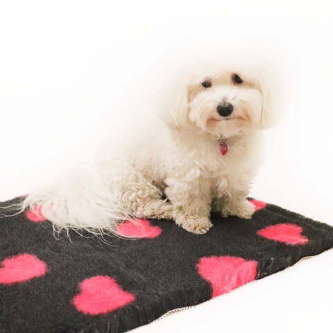 Vetbed tæppe  I Koksgrå med pink hjerter