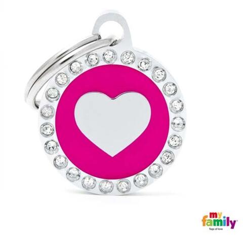 My Family GLAM hundetegn med swarovski sten - Pink Hjerte