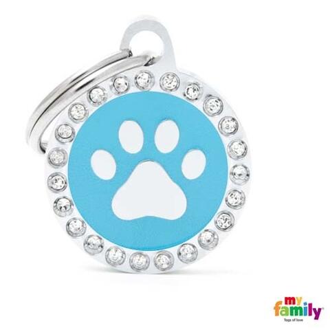 My Family GLAM hundetegn med swarovski sten - Lyseblå Pote